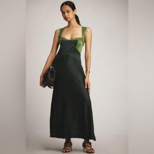Anthropologie Maeve The Jocelyn Sleeveless Slip Midi Dress Green Viscose Medium